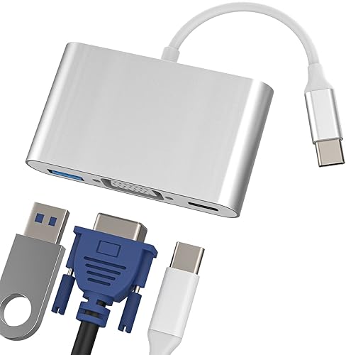 Adaptador USB C a VGA+USB-A+Tipo-C Thunderbolt 3.0 OTG Cable Accesorios para Divisor de TV Convertidor de puerto AV digital y conector de cargador