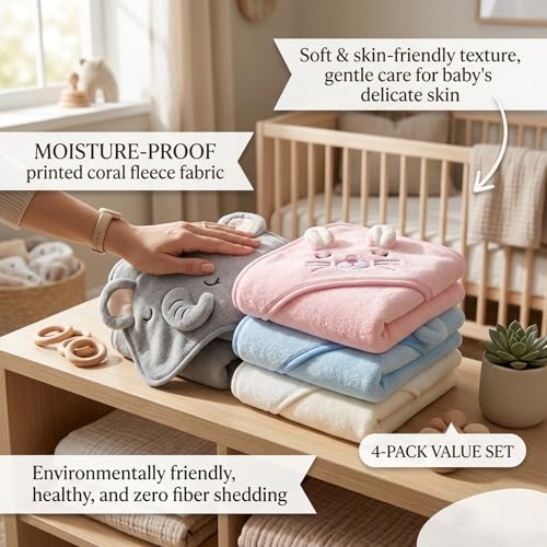 Serviette bébé idée cadeau de naissance - Set de 4 serviettes de bain avec capuche mignonnes - 5