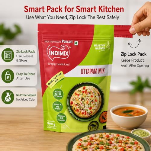 Image of INDIMIX Instant Uttapam Mix 500g | Ready-to-Cook South Indian Breakfast, Soft & Fluffy Uttapam in 3 Easy Steps, Authentic Homemade Taste, Quick & Convenient
