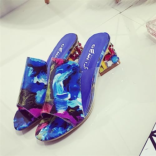 TOSOFT Summer Shoes For Women Sandals Candy Colours Mid-Heeled Slides Slippers Dress Sandals Party Shoes With Block Heel4