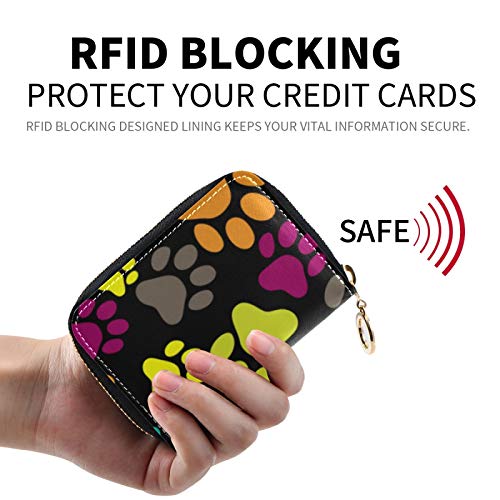 Otvee Rfid Credit Card Holder Case, Microfiber Leather Zipper Card Wallet For Women (Colorful Dog Paw) #TOP1