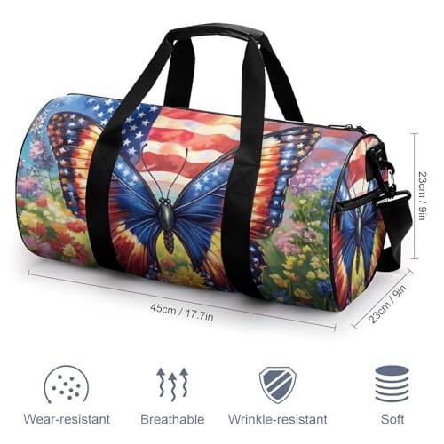U.S Flag Butterfly Flower Gym Bag Travel Duffel Bag Lightweight Carry On Weekender Bag Tote Bags for Women Men2