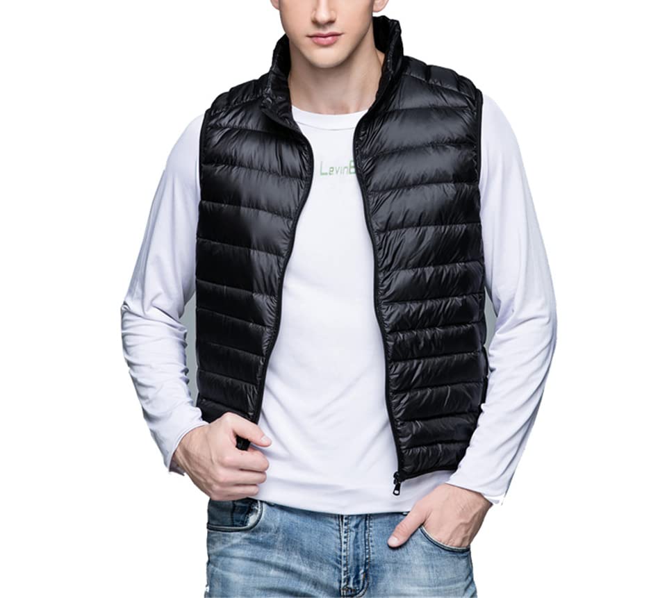 Chaleco de plumón de pato para hombre ropa de abrigo sin mangas azul talla S 4
