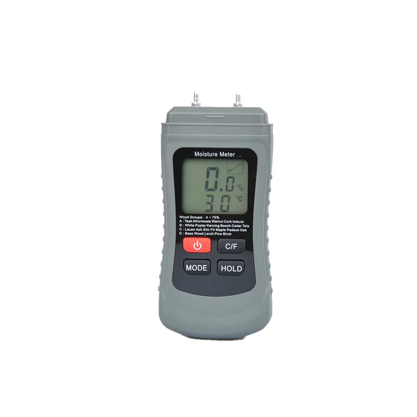 Amrttwy Dark Grey Moisture Meter, Moisture Meter, Portable Wood Humidity Content Tester Two Pins Digital Hygrometer Analyzer