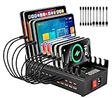 CyperEver 300W USB C Charging Station 24 Port USB Charger Fast Charging Station with 10 Cables - Multi Device Charging Station phone Charging Station Phone Charger Stand