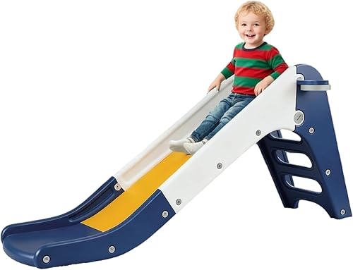 Miniatura 8 de MAMIZO Juego de tobogán 3 en 1 para niños pequeños, juego de escalador de tobogán extra largo con aro de baloncesto y pelota, escalones Azul