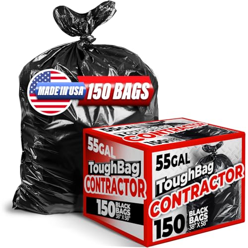 ToughBag 55-60 Gallon Heavy Duty Trash Bags - 150 Count, Large Black Garbage Bags - Made in USA