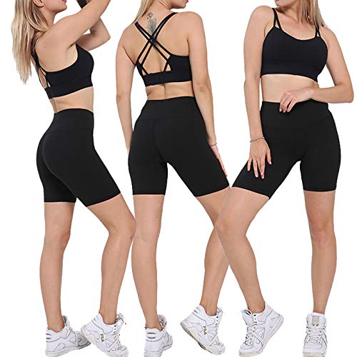 CTHH 3 Pack Workout Biker Shorts for Women-High Waisted Running Athletic Shorts for Women Yoga Gym Womens Shorts (3Pack-A(Black,Black,Black), Small-Medium)