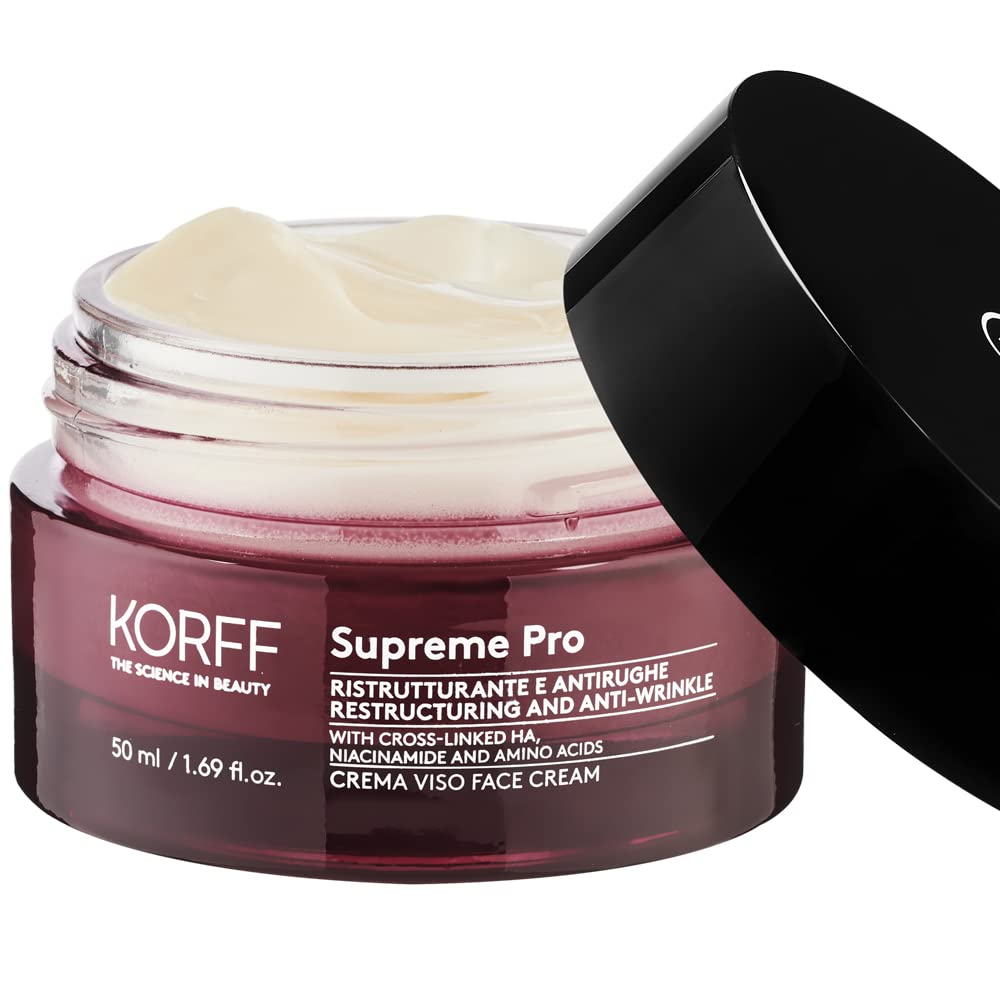 Korff Supreme Pro krem do twarzy, odnawiający i przeciwzmarszczkowy, z kwasem hialuronowym, do wszystkich rodzajów skóry, opakowanie 50 ml