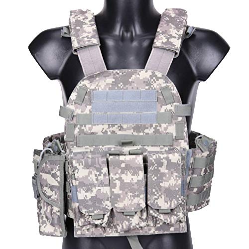 Camuflaje Militar Chaleco Táctico Juego Blindaje Chaleco Caza CS Jungle Equipo Al Aire Libre y AK 47 Munición Revista Pecho Rig Carrier Batalla,Gray