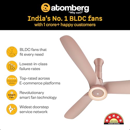 Image of atomberg Aris Illusia Smart 1250mm BLDC Ceiling Fan | | Remote Operated | BEE 5 star| Advance Air+ Technology | Silent Operation | 12W LED Underlight | 5 Year Warranty (Rose Gold)