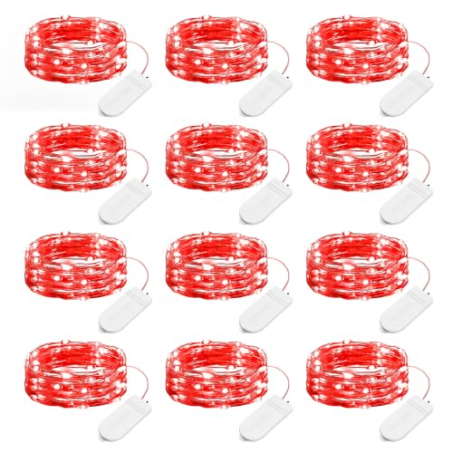 Image of Brightown 12 Pack LED Fairy Lights, Waterproof, Red, 7 Feet, 20 LEDs, Battery Operated, Flexible Silver Wire, Safe, Energy Saving, Long-Lasting, Indoor and Outdoor Use