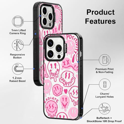 Coque iPhone 14 Pro antichoc MagSafe protection militaire sourires roses