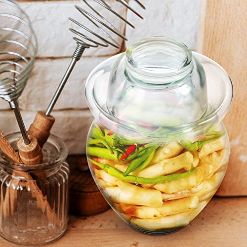 Yardwe 2500Ml Glass Fermenting Jar Sealing Can With Lid Chinese Traditional Fermentation Crock Pickling Pot With Water Seal Airlock Lid For Kimchi Healthy Sauerkraut Pickles Fermented Vegetables #TOP4