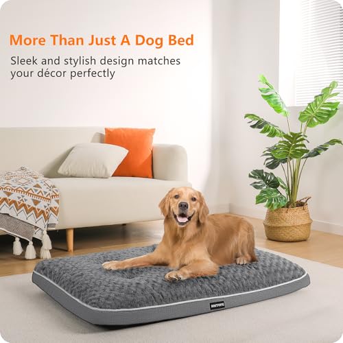 HMTOPE Orthopädisches Hundebett, Hundematte im Doppelstock-Design, Waschbar Hundekissen, Abnehmbar Hundekorb, 105 cm für Mittelgroße Hunde, Mittelgrau
