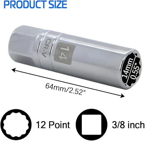 Miniatura 6 de A ABIGAIL Bujía magnética de pared delgada de 0.55 pulgadas de 38 pulgadas, enchufe de bujía de 12 puntos compatible con motocicleta, automóvil,