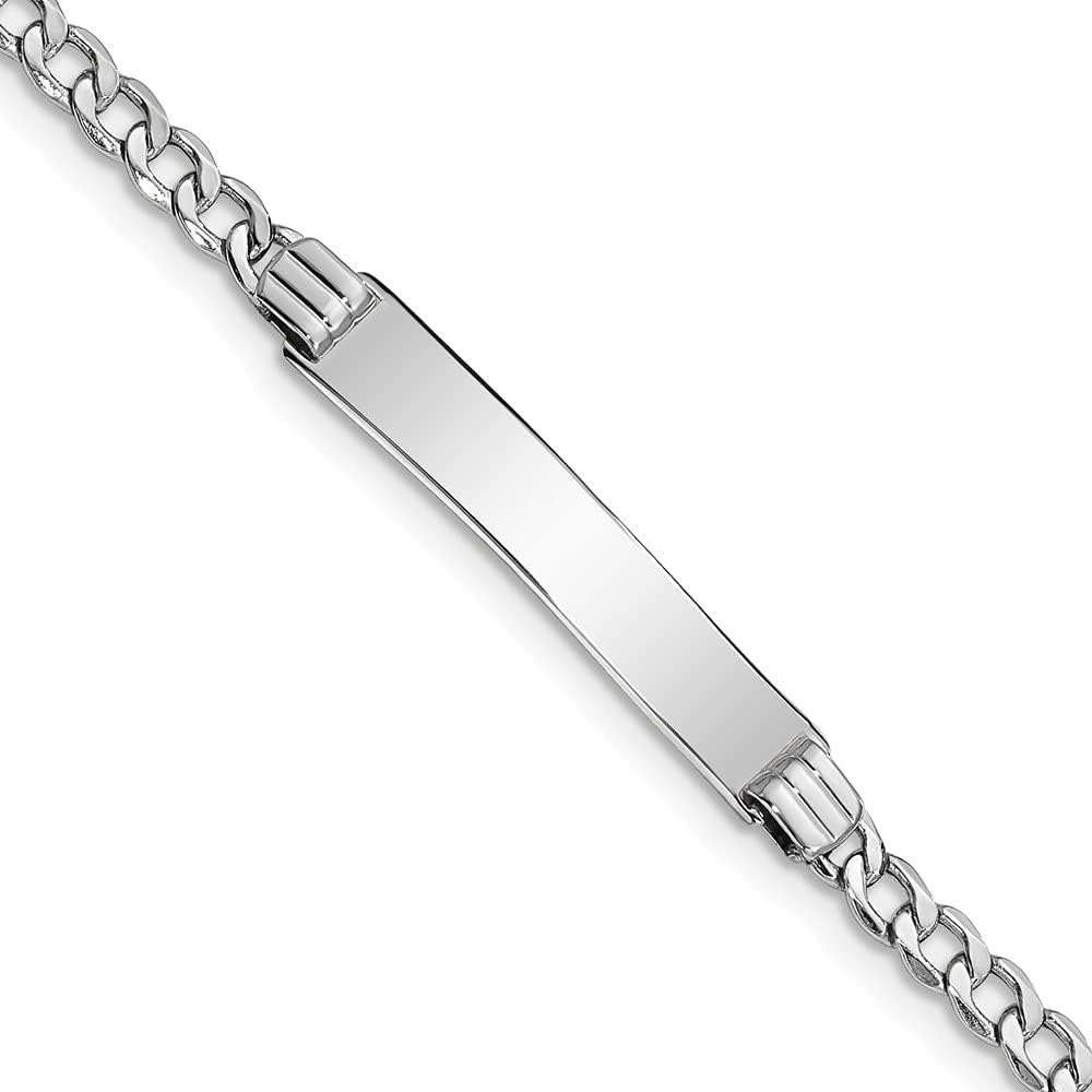Engravable Personalized Custom 14K White Gold Polished Semi-Solid Cuban Link ID Bracelet For Men or Women Length 8 inches Width 5 mm