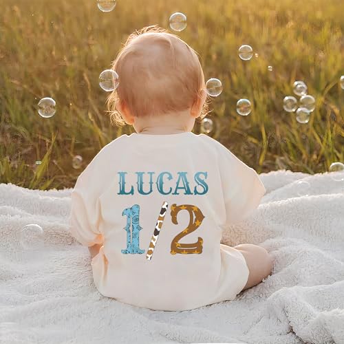 Personalized Dino Half Birthday Romper Featuring T-Rex and Stegosaurus Clipart, Half Birthday3