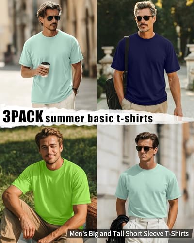 Image of Neer 3 Pack Big and Tall T-Shirts for Men L-7xl Tops | Large Casual Stretch Workout Tees, Short Sleeve Crewneck Oversized Shirts, Classic Summer Outfits, Comfy Basic Loose Clothes