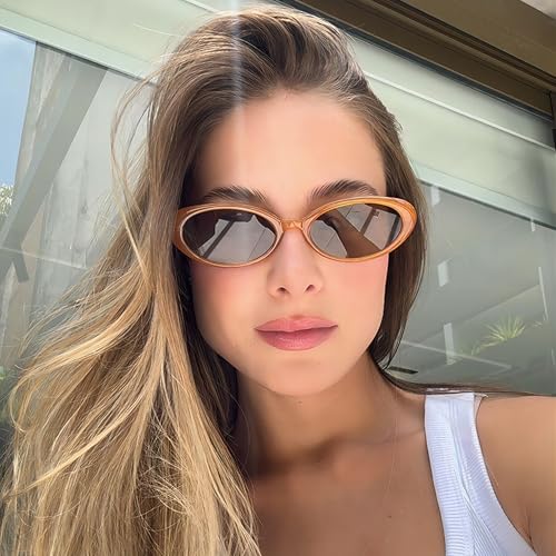 Retro Oval Sunglasses for Women Men Tiny Narrow 90s Style Small Sun Glasses 2 Pack2