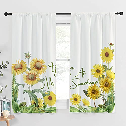 Sunflower Garden Window Kitchen Curtain Short Velvet Summer Inspired Design Agriculture, Window Drapes 2 Panel Set For Kitchen Cafe Decor,55" X 39" (2 Panels 27.5 X 39 Inch), Yellow Green #TOP2