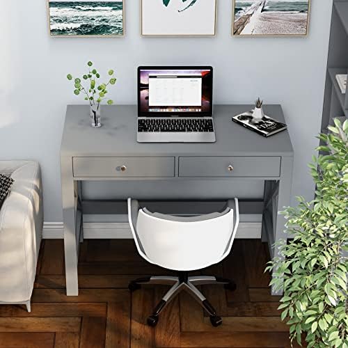 ChooChoo Home Office Desk Writing Computer Table Modern Design Desk with Drawers, Grey - Thumbnail 2