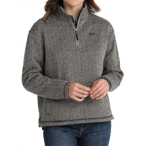 Cinch Women's Grey Herringbone 1/4 Zip Sweater Grey XL