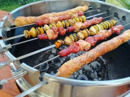 onlyfire Edelstahl Spießdreher Drehspieß Set mit Motor für Weber 57 cm Kugelgrill, Grillspieß-Aufsatz Set mit 7 Schaschlikspieße