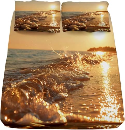 TACOKI Sabanas Bajeras 105x200 Infantil Playa Sábanas Bajeras Vista Al Mar Ajustable Suave y Cómoda Sabana Bolsillo Profundo 30 cm, para Grueso Colchón, Sabanas Cama 105 c8339