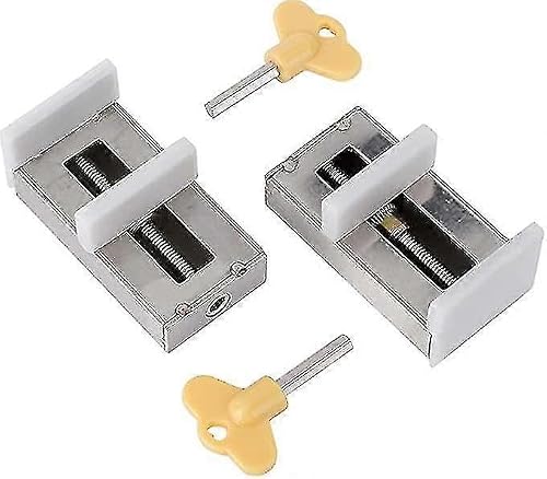 2 Pieces with Key Aluminum Alloy Door Frame Safety Lock, Adjustable Sliding Double Window Locks Steel Safety Locks Child Safety Limiter scrollsqy
