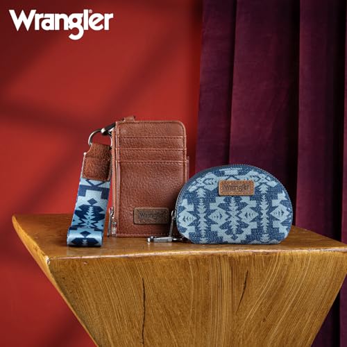 Image of Wrangler Aztec Keychain Wristlet Wallets for Women Western Dual Pouch Wristlet Credit Card Holder Wallet with Zipper Pocket WG2212-W0051JN