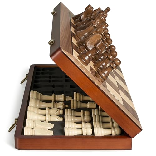 Image of 17 inch Magnetic Wooden Chess Set for Adults Kids, Chess Board Games with Magnetic Pieces & Extra Queens, Folding Portable Travel Large Unique Chess Sets for Tournament Professional Beginner