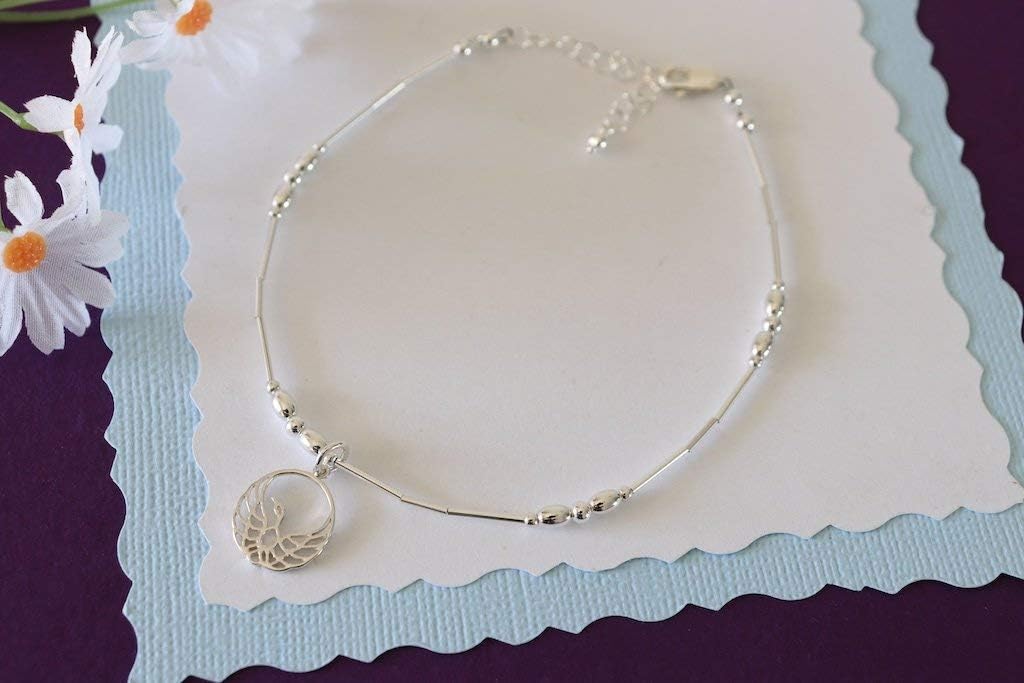 Handmade Phoenix Sterling Silver Anklets for Women - Adjustable Phoenix Rising Above Charm Ankle Bracelets for Women - Perfect Beach Anklet Gift and Gift for Her