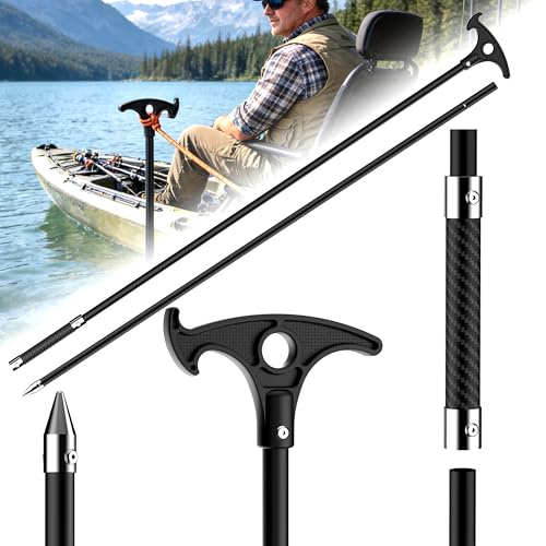 itayak 8.39 Shallow Water Anchor Pole 2 Piece Fiberglass Boat Anchor with Hook-Handle Pole Anchor with 316 Stainless Tip for Small Boat Fishing Kayak Pontoon (Gloves Included)