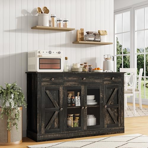 4 EVER WINNER Farmhouse Coffee Bar Cabinet, 55" Buffet Cabinet