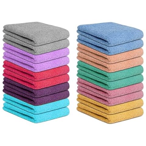 Textila Wash Cloth Rags 100% Cotton Terry Rags 11x11 inch - Pack of 24 Highly Absorbent Multi Colors Soft Wahcloths for Kitchen, Bath, Face, Cleaning & Daily Use Multipurpose Washrags. Cover