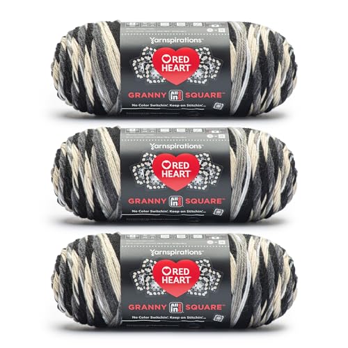 Image of Red Heart All in One Granny Square Black - Dove Yarn - 3 Pack of 250g /8.8oz - 100% Acrylic - #4 Worsted (Medium) - 381m /417Yards - for Knitting, Crochet and Amigurumi