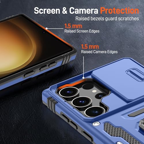 Gritup for Samsung Galaxy S23 Ultra Case with 2-Pack HD Screen Protectors and Slide Camera Cover，14FT Military Grade Drop Protection，Car Mounted Magnetic Rotate Kickstand，Cover for S23 Ultra, Blue - image 3