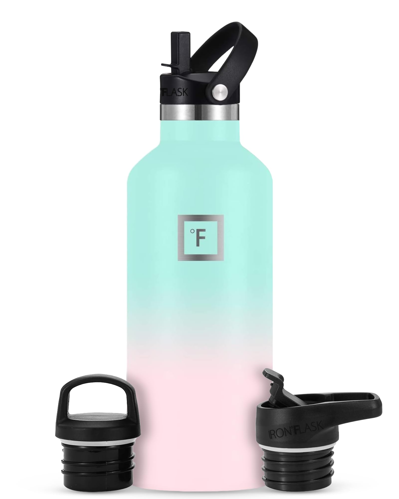 IRON °FLASK Narrow Mouth Sports Water Bottle - 32 Oz, 3 Lids (Straw Lid), Vacuum Insulated Stainless Steel,Hot Cold, Modern Double Walled, Simple Thermo Mug, Standard Hydro Metal Canteen (Bubble Gum)