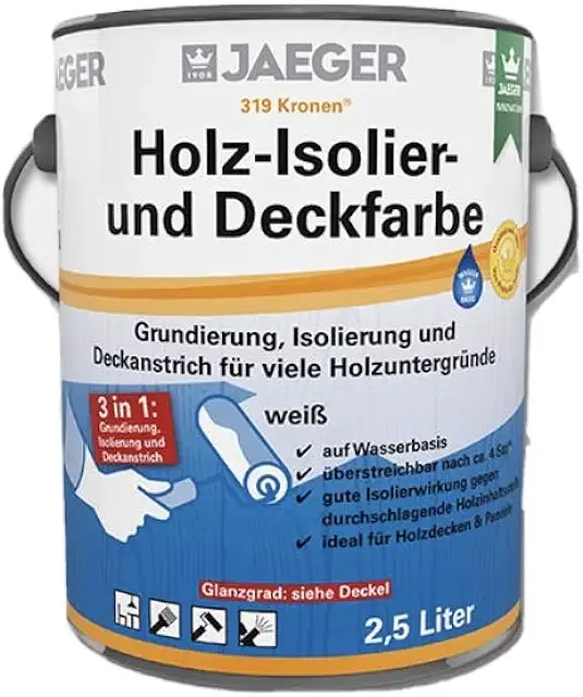 Jäger Holz-Isolier- und Deckfarbe Weiß Seidenglänzend 2,5 Liter
