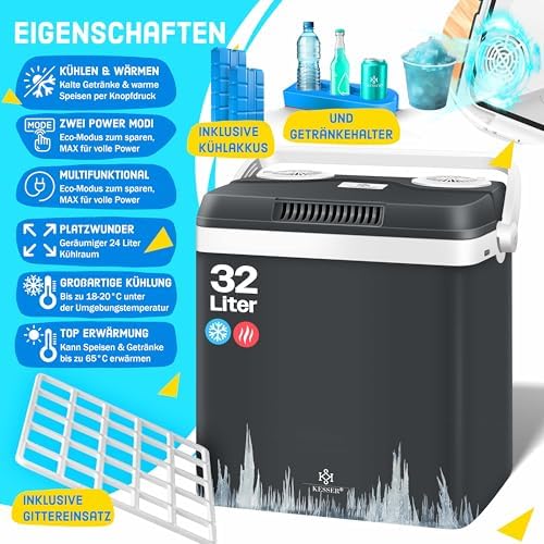 Bild 1 - KESSER® Kühlbox Thermobox 32Liter | Thermo-Elektrische Kühlbox | KÜHLT und WÄRMT | 12 & 230V | Thermobox für Auto, Boot & Camping | Mini-Kühlschrank mit ECO & MAX Modus | inkl. Kühlakkus