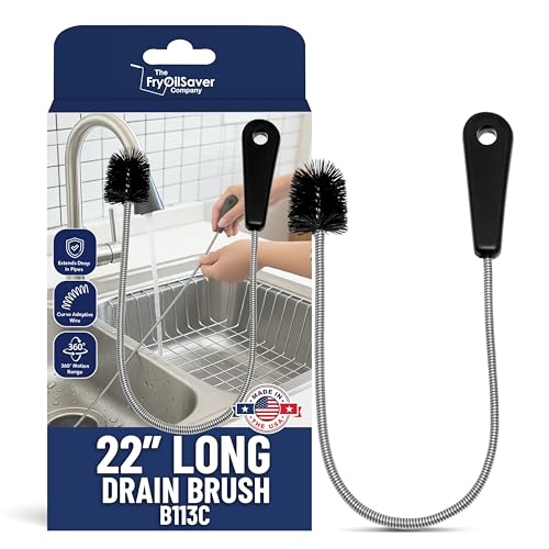 Image of 22 inch Long Sink Drain Brush - Slim Snake Hair Clog Remover Tool for Shower, Tub and Sink - Pipe /Tube Brush for Small Spaces, Drain Cleaning - B113C by FryOilSaver Co.