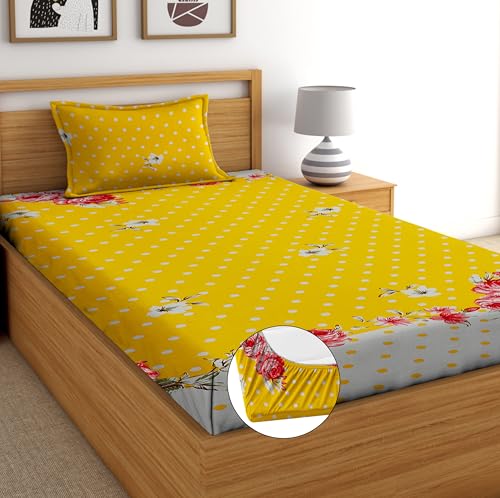Image of DECORUM Glace Cotton All Around Elastic Fitted Single Bedsheet (72 inchx48 inch) with 1 Pillow Cover | Soft, Smooth & Wrinkle-Free Fabric | Fits Up to 6 inch Mattress | 200-220 TC