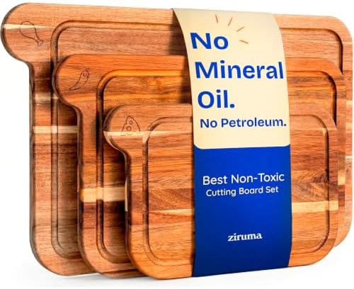 Ziruma Non-Toxic Acacia Wood Chopping Board Set of 3, Mineral Oil Free