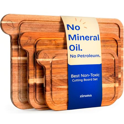 Non Toxic Cutting Boards - Cutting Board Set Free Of Mineral Oil, Made Of Fsc Acacia Wood - Cutting Boards For Kitchen - Includes 3 Chopping Boards. By Ziruma