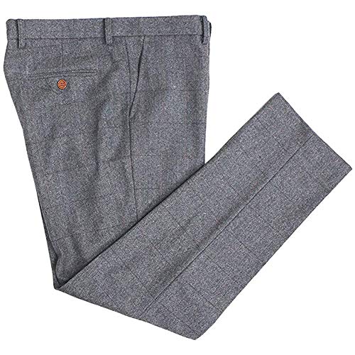 Wemaliyzd Men's Tweed Plaid Pants Expandable Waist Herringbone Checkered Classic Fit Slacks
