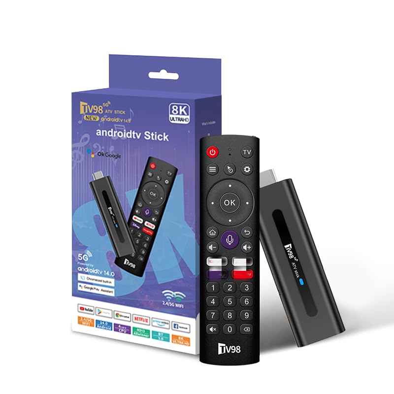 Android 14.0 TV Box，Streaming Stick 8K, 2GB RAM 16GB ROM,Dual WiFi 2.4G/5.8G, HDMI, 4K HDR，Voice Remote，3D Movie Player,Suitable for Android TV Boxes or TV Sticks