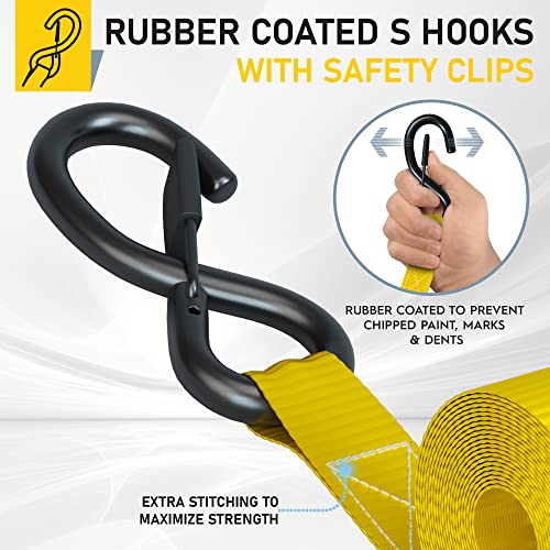 Image of AUGO Ratchet Straps Heavy Duty 4 Pack -15 FT - 2200 LB Break Strength - Ratchet Tie Down Straps with Safety Lock S Hooks - Cargo Straps for Moving, Appliances, Motorcycle - Soft Loop Tie Down Straps