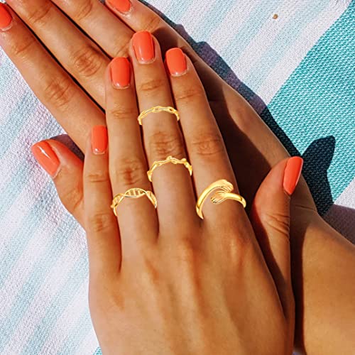 12Pcs 14K Gold Plated Adjustable Rings Knuckle Rings For Women Heart Hug Butterfly Love Flower Open Rings Stackable Thumb Ring Silver Rings Set For Teen Girls #TOP4