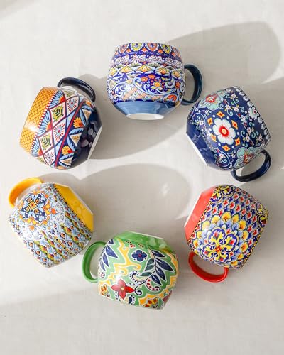 Henxfen Lead Porcelain Coffee Mugs 20 Ounce - Multicolor Cups For Latte, Hot Tea, Cappuccino, Cocoa, Soup, Dishwasher, Microwave Safe, Christmas Gift Set Of 6 thumb #2